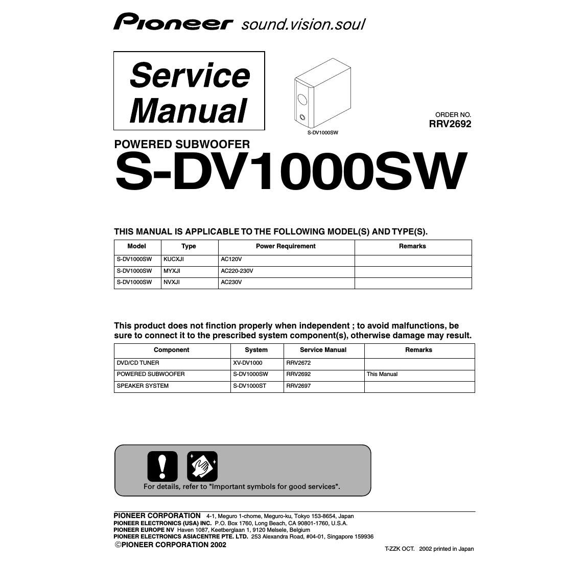 pioneer sdv 1000 sw service manual