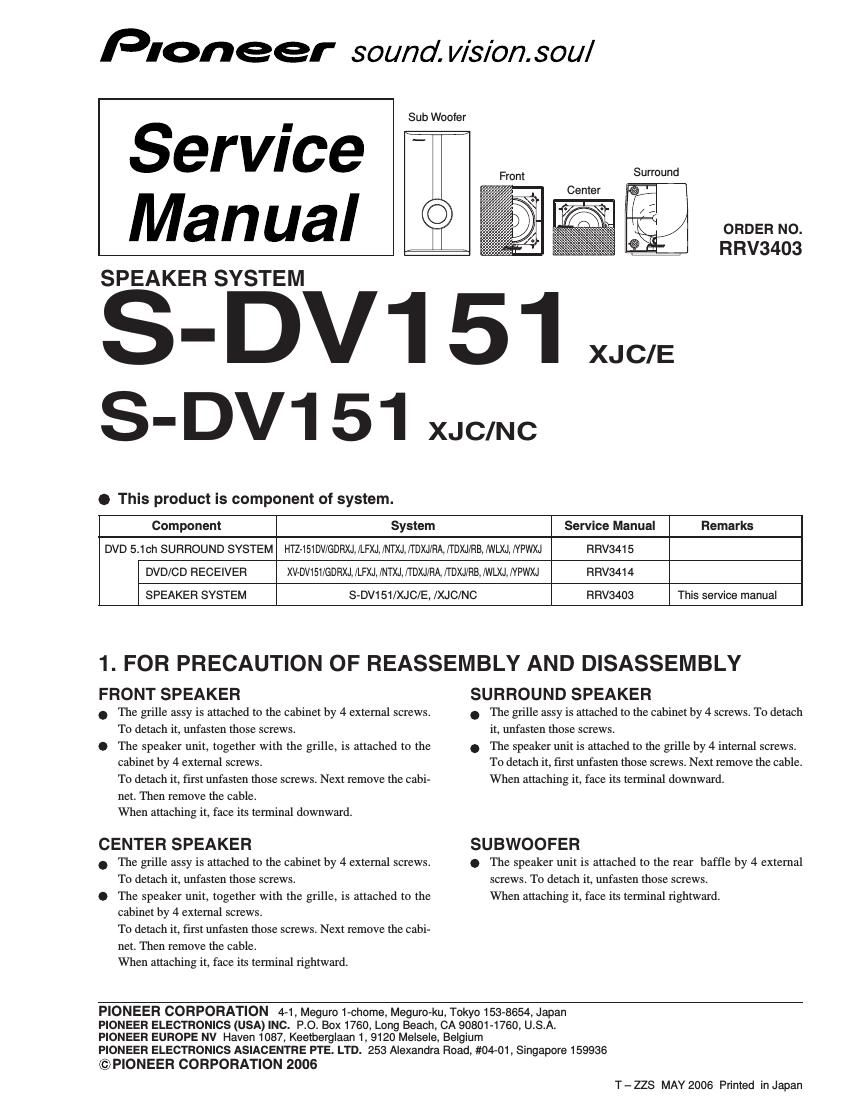 pioneer sdv 151 service manual