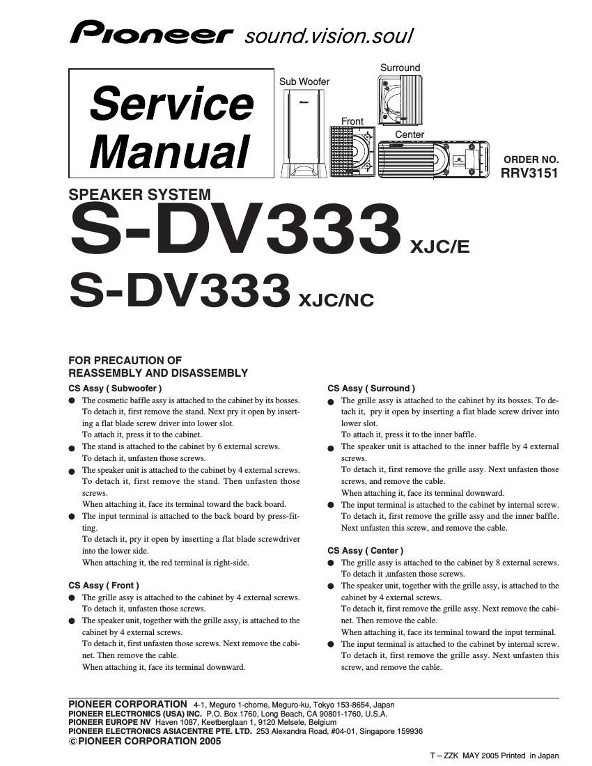 pioneer sdv 333 service manual