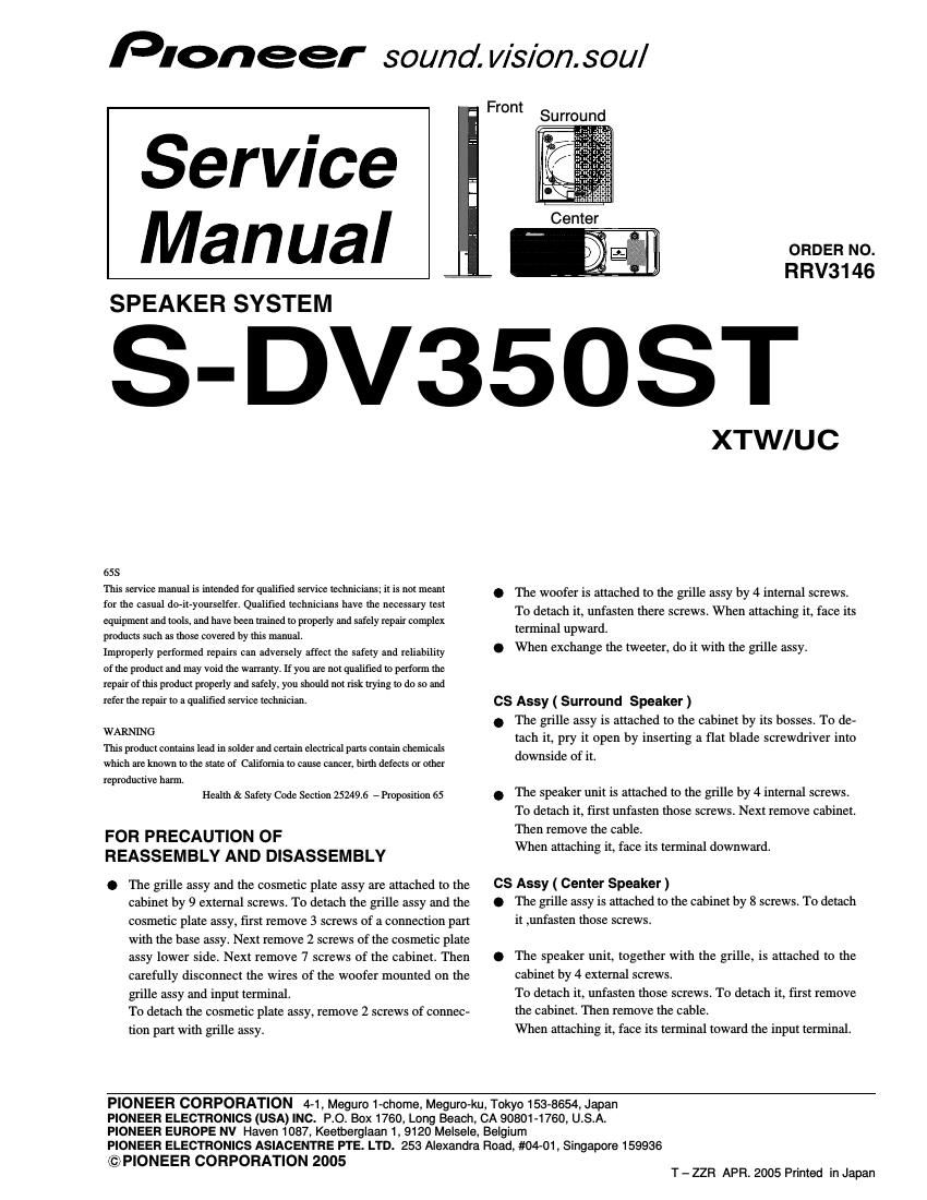 pioneer sdv 350 st service manual