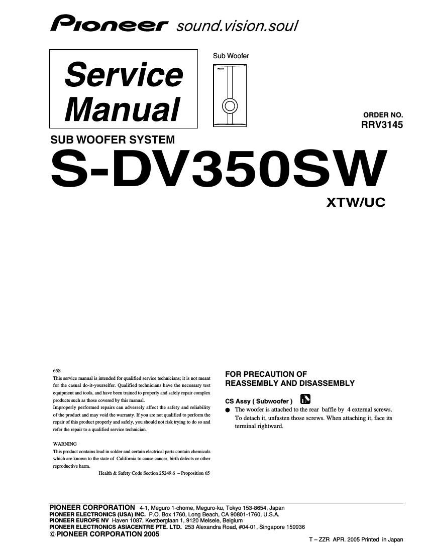 pioneer sdv 350 sw service manual