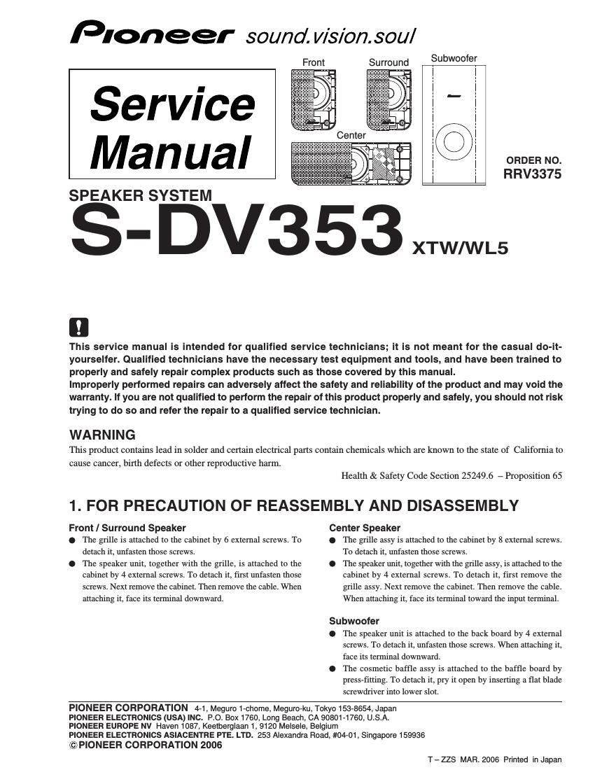 pioneer sdv 353 service manual