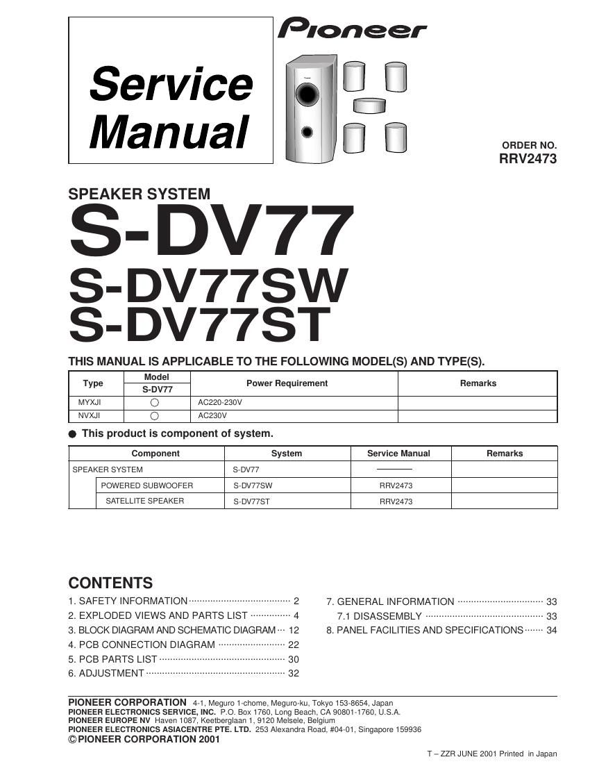 pioneer sdv 77 st service manual