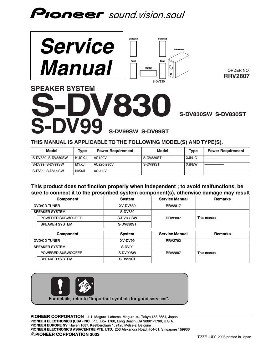 pioneer sdv 830 service manual