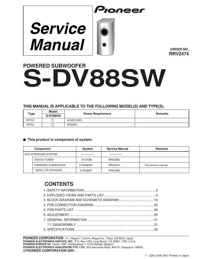 pioneer sdv 88 sw service manual