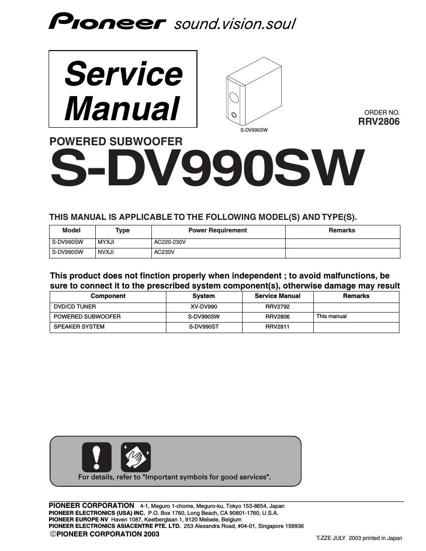 pioneer sdv 990 sw service manual