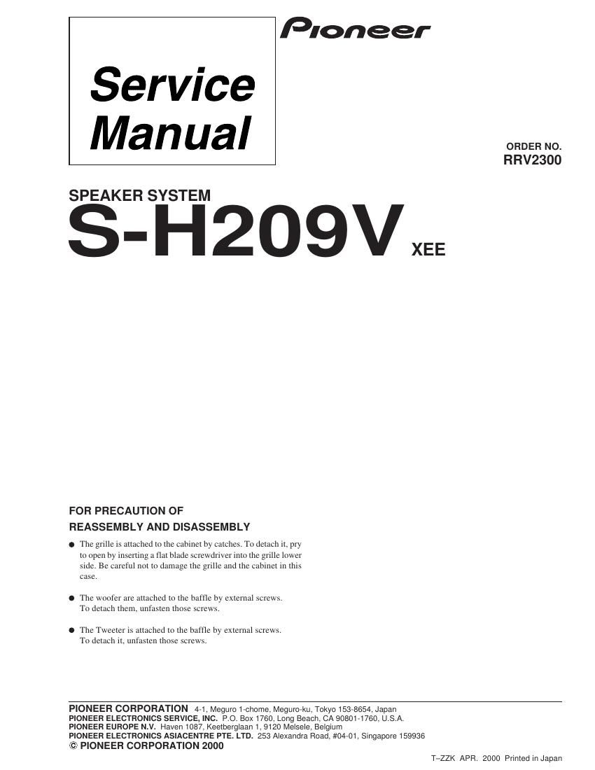 pioneer sh 209 v service manual