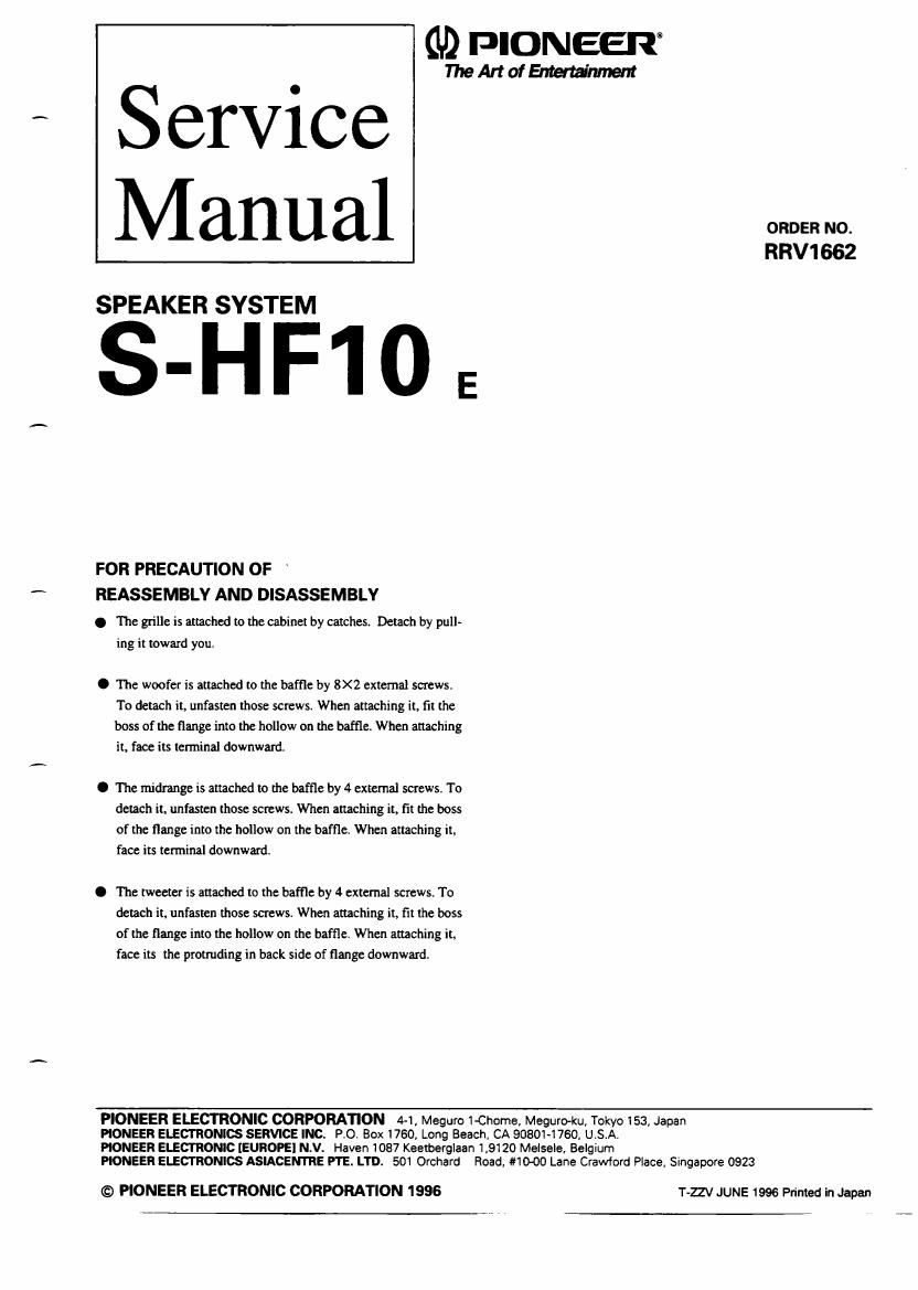 pioneer shf 10 service manual