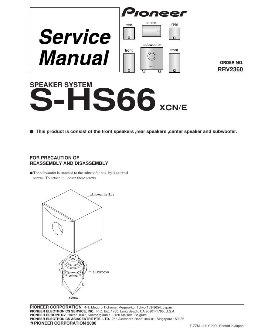 pioneer shs 66 service manual