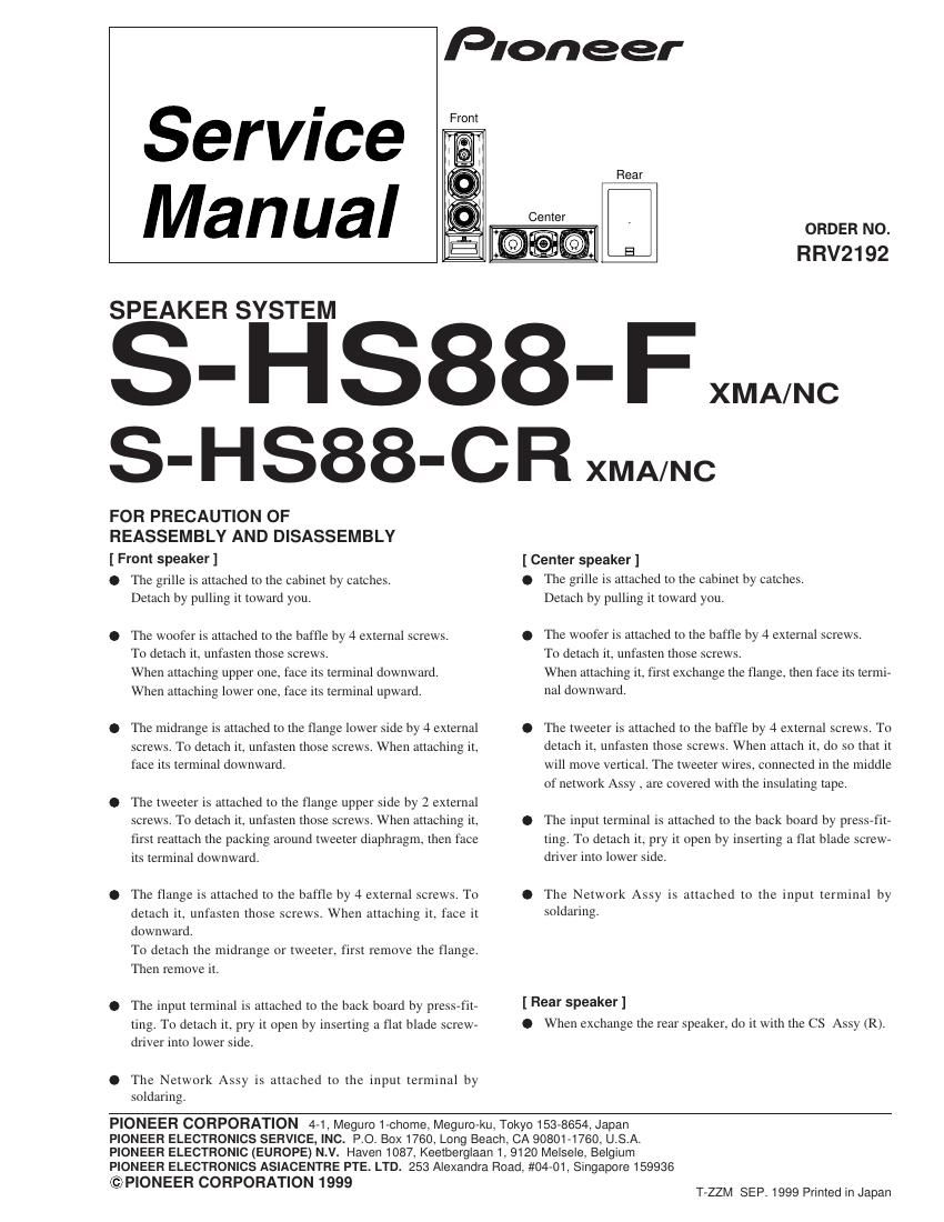 pioneer shs 88 cr service manual