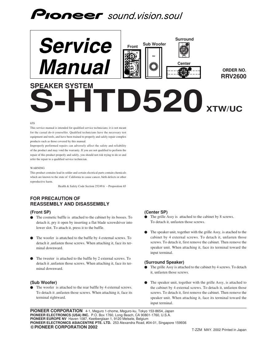 pioneer shtd 520 service manual