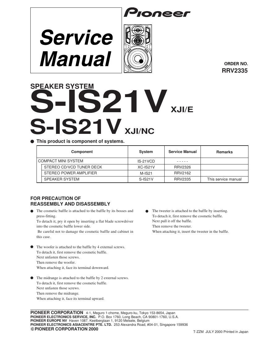 pioneer sis 21 v service manual