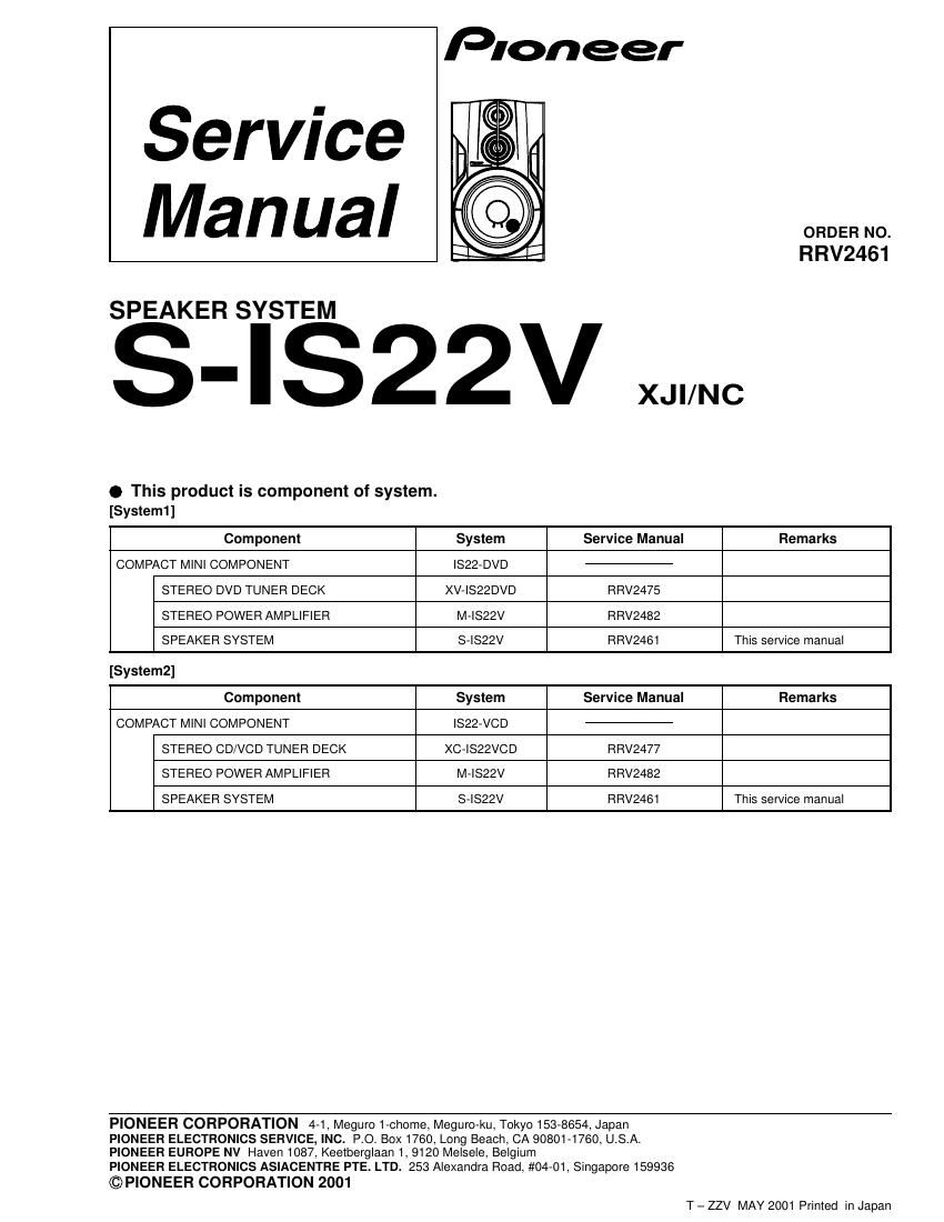 pioneer sis 22 v service manual