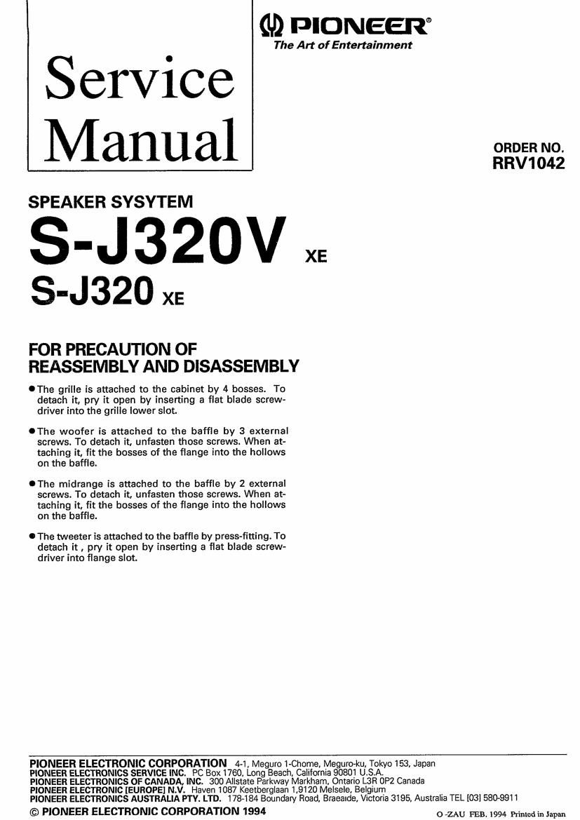 pioneer sj 320 v service manual