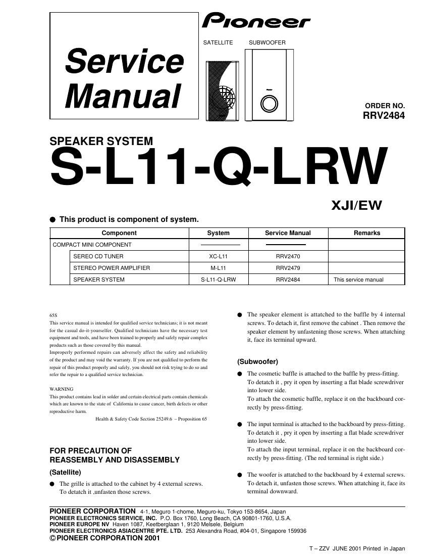 pioneer sl 11 qlrw service manual