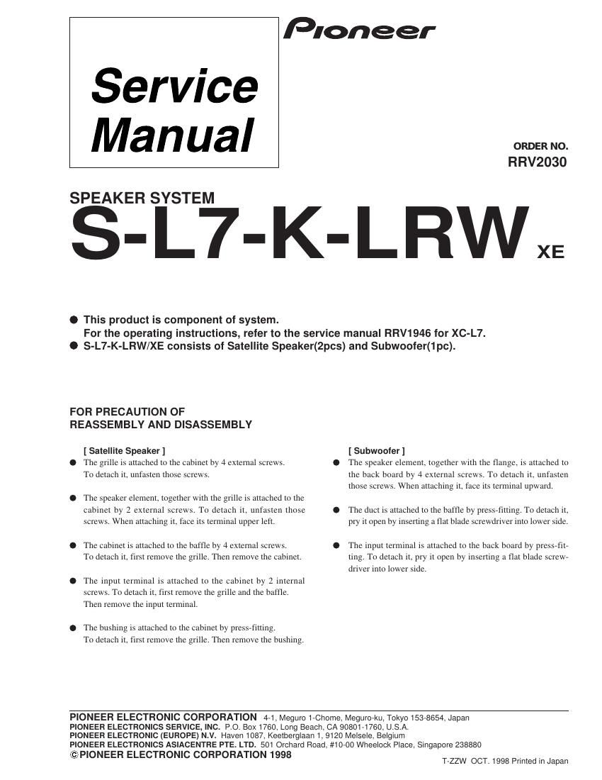 pioneer sl 7 klrw service manual