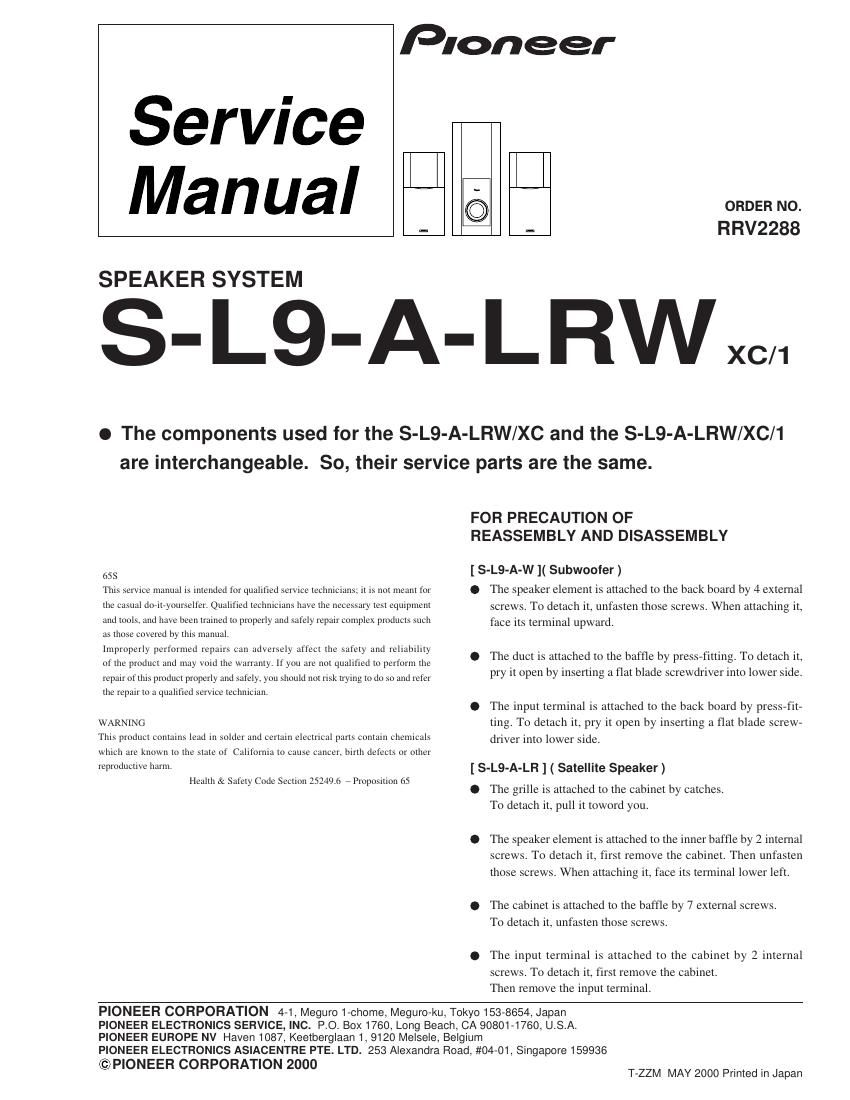 pioneer sl 9 alrw service manual