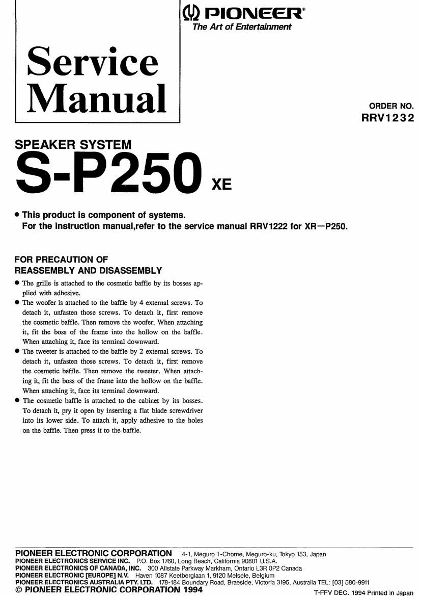 pioneer sp 250 service manual