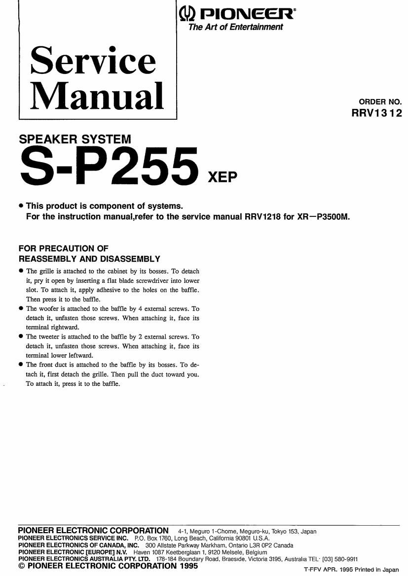 pioneer sp 255 service manual