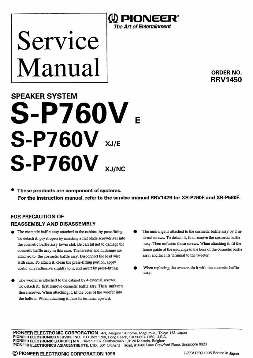 pioneer sp 760 v service manual