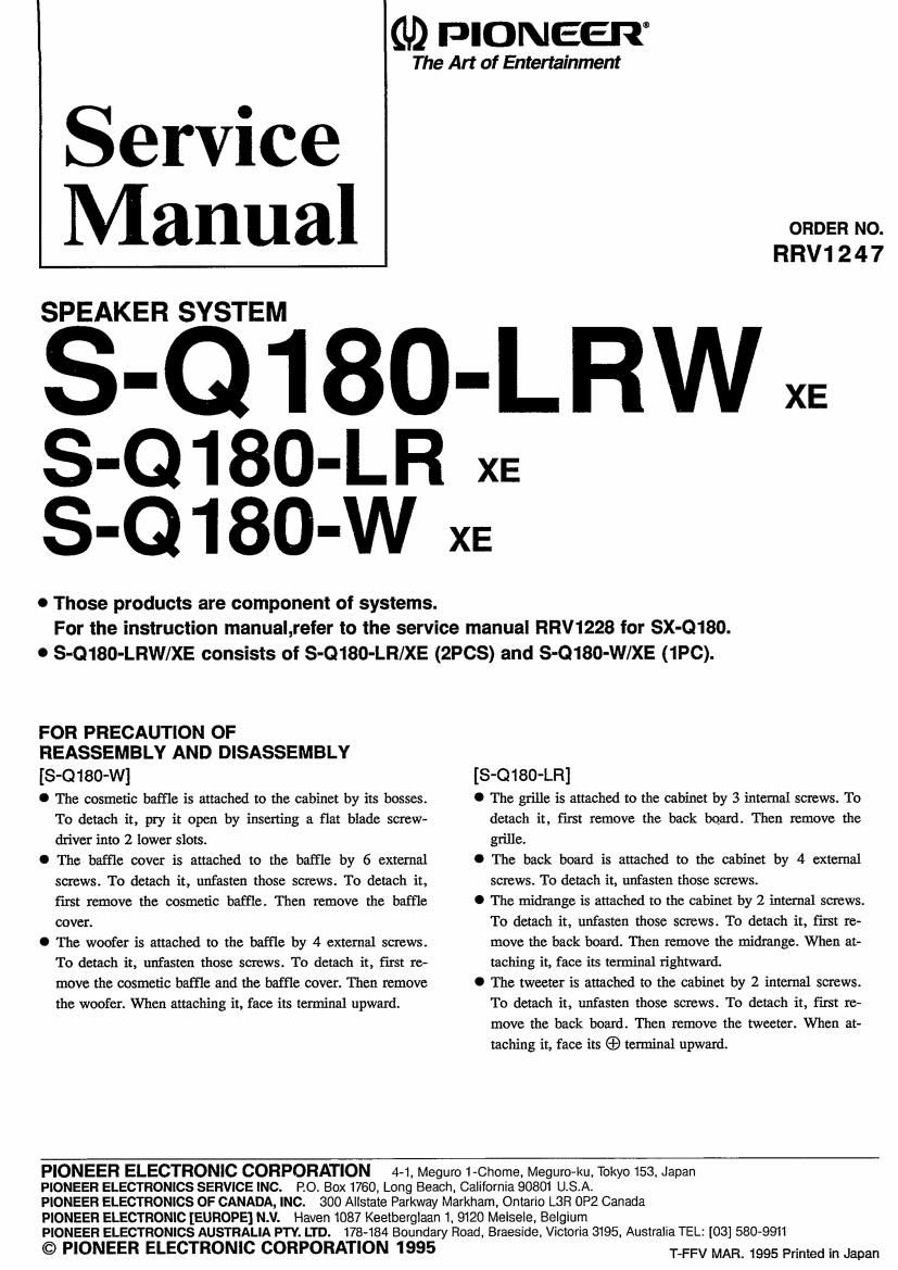 pioneer sq 180 lr service manual