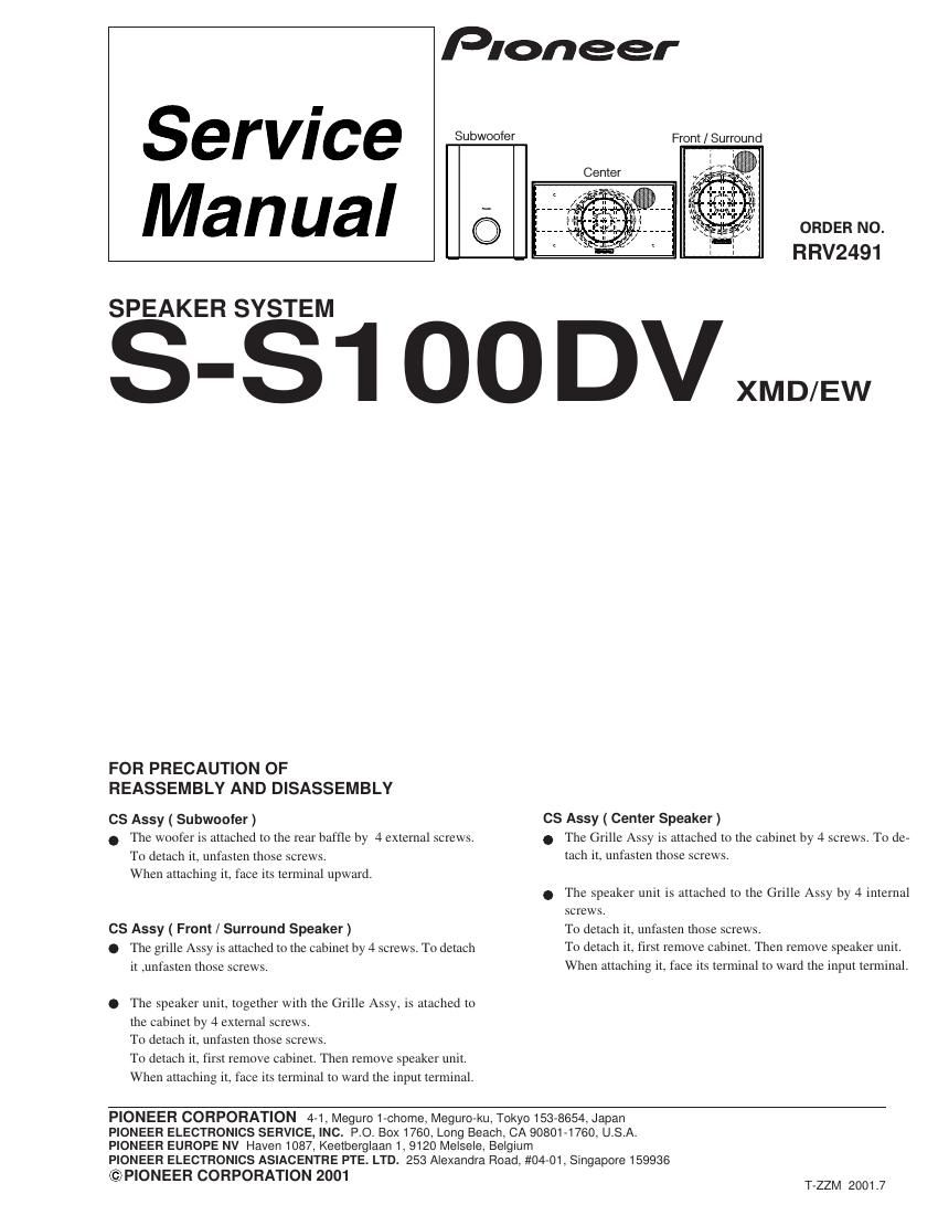 pioneer ss 100 dv service manual