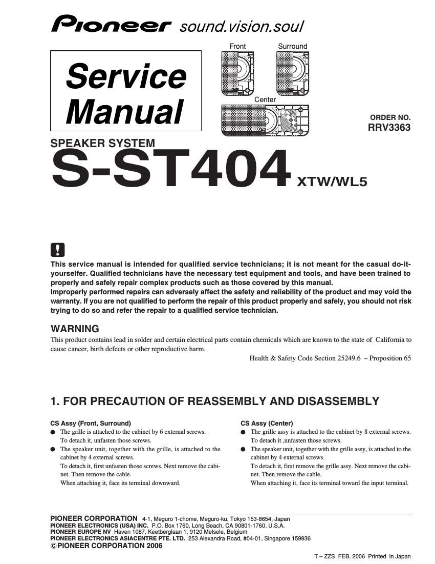 pioneer sst 404 service manual