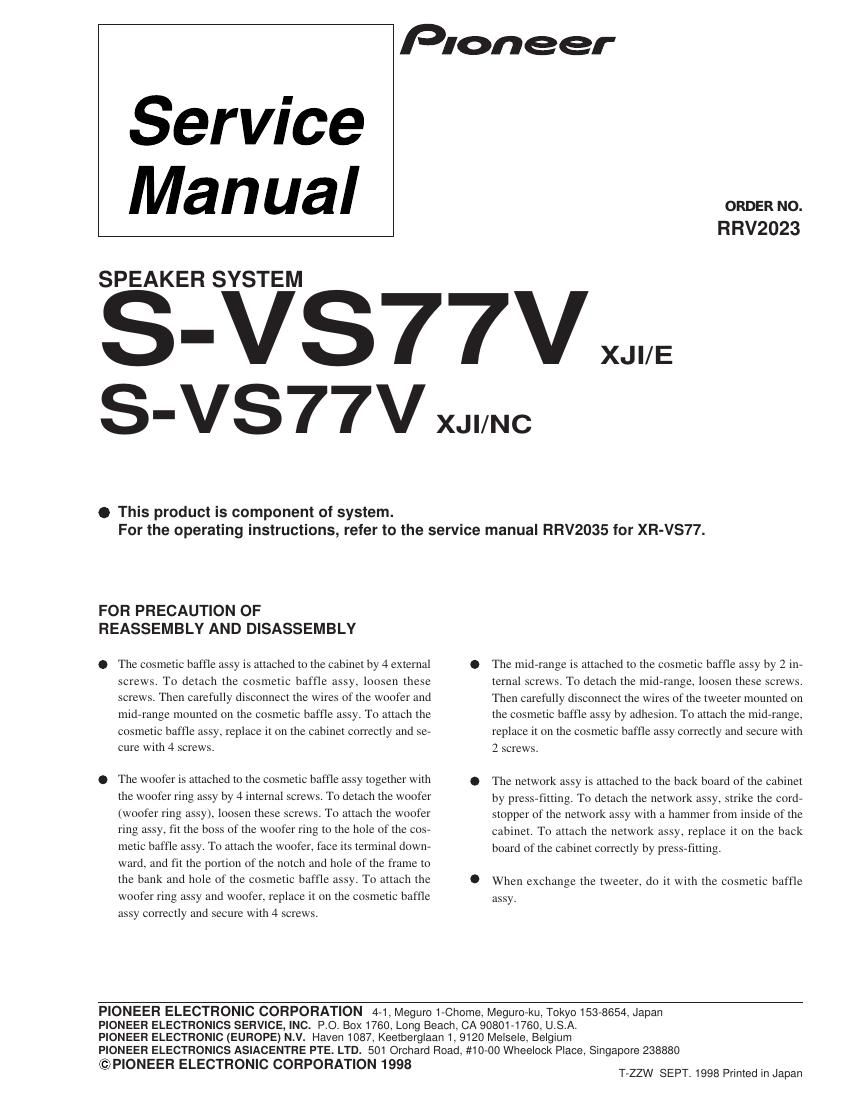 pioneer svs 77 v service manual