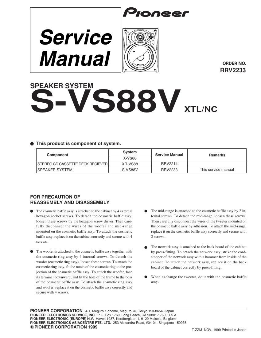 pioneer svs 88 v service manual