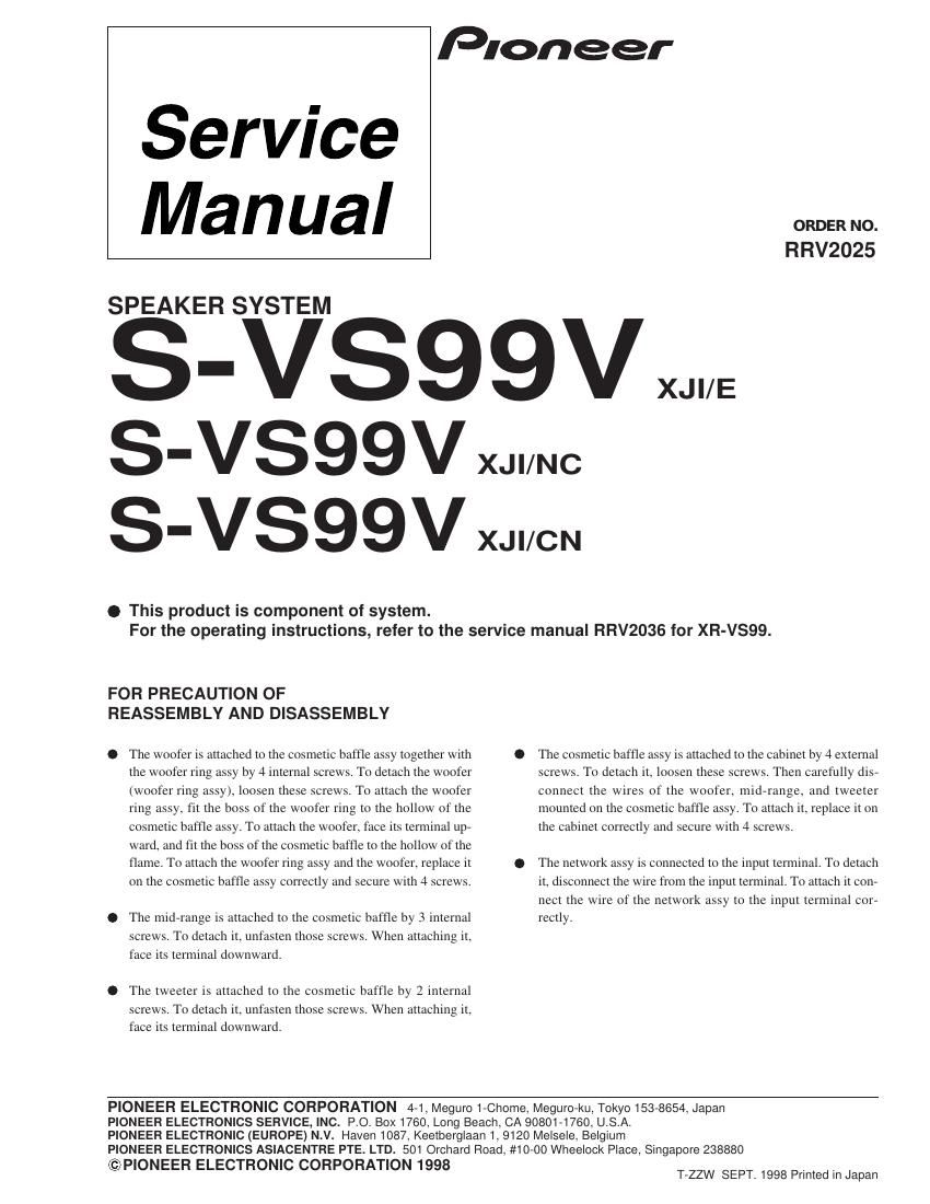 pioneer svs 99 v service manual