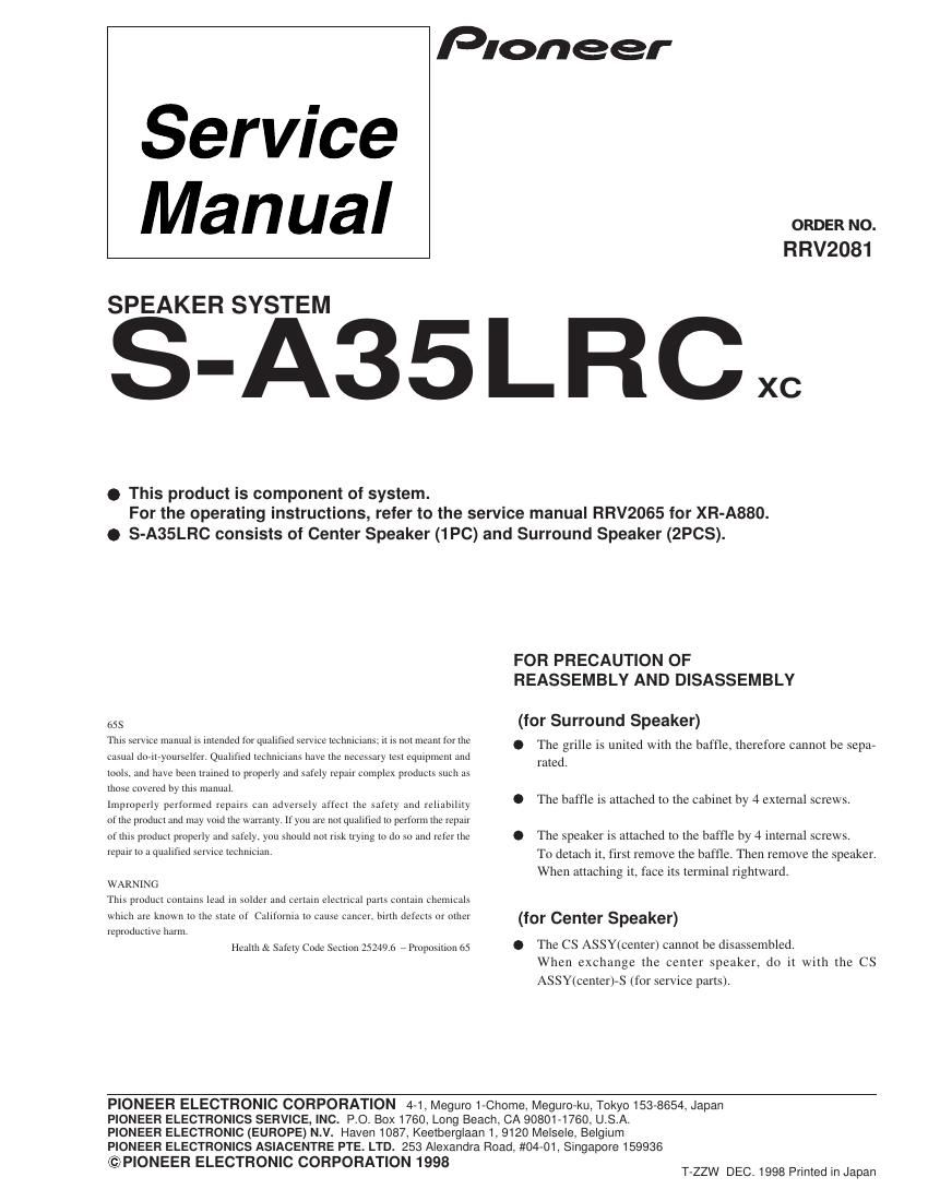 pioneer sa 35 lrc service manual