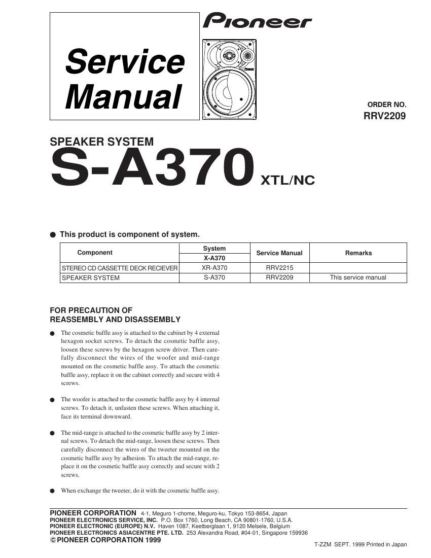 pioneer sa 370 service manual