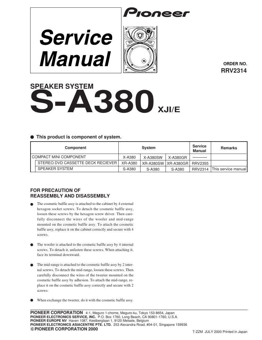 pioneer sa 380 service manual