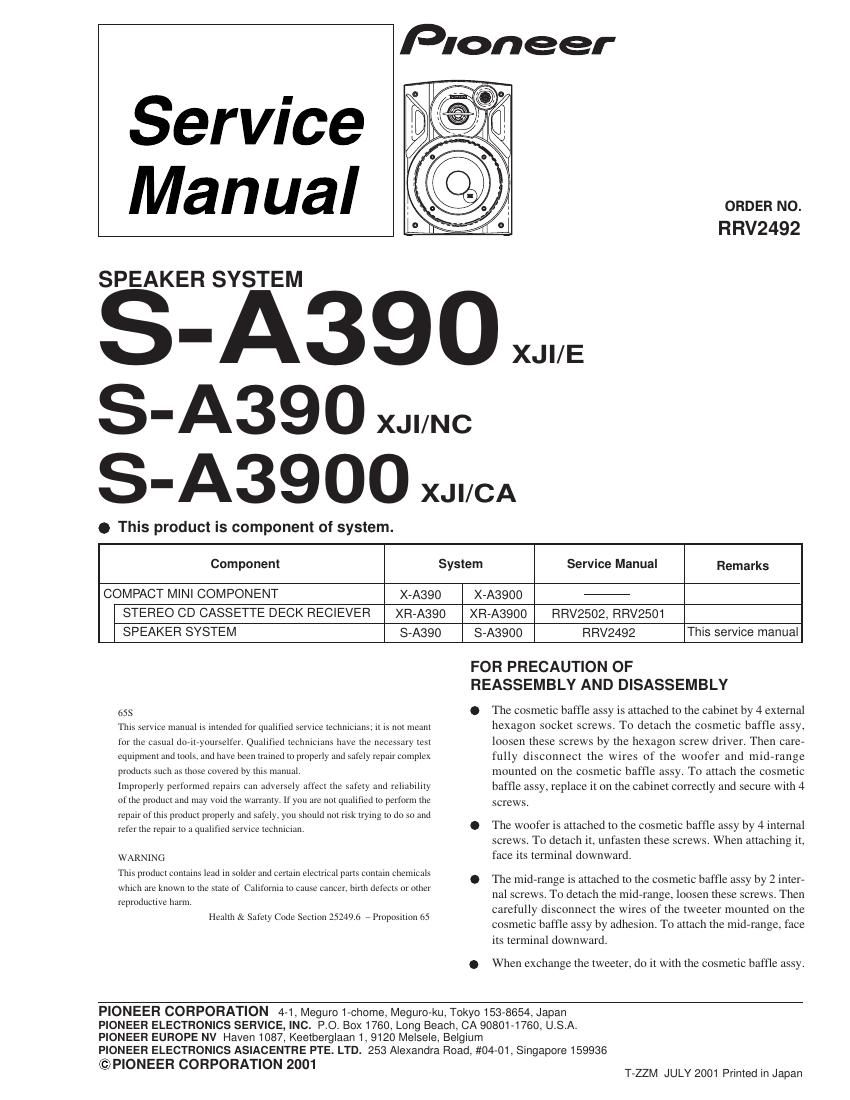 pioneer sa 390 service manual