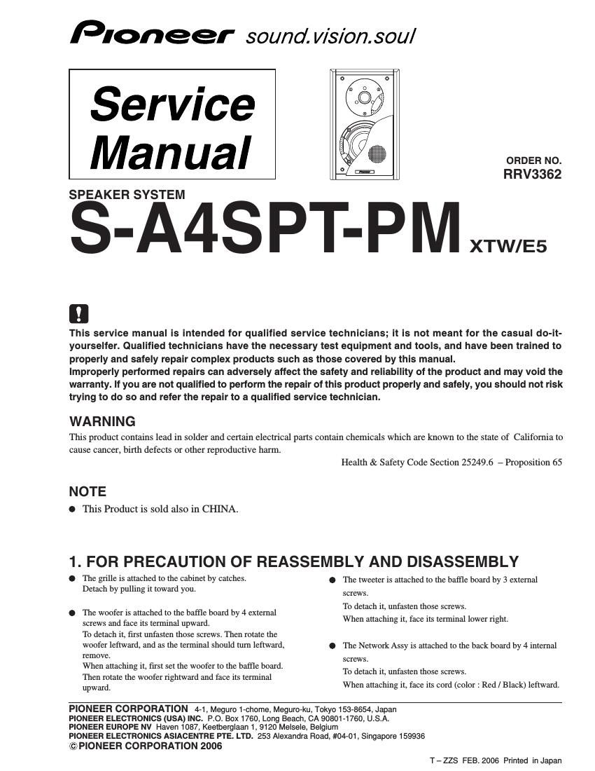 pioneer sa 4 sptpm service manual