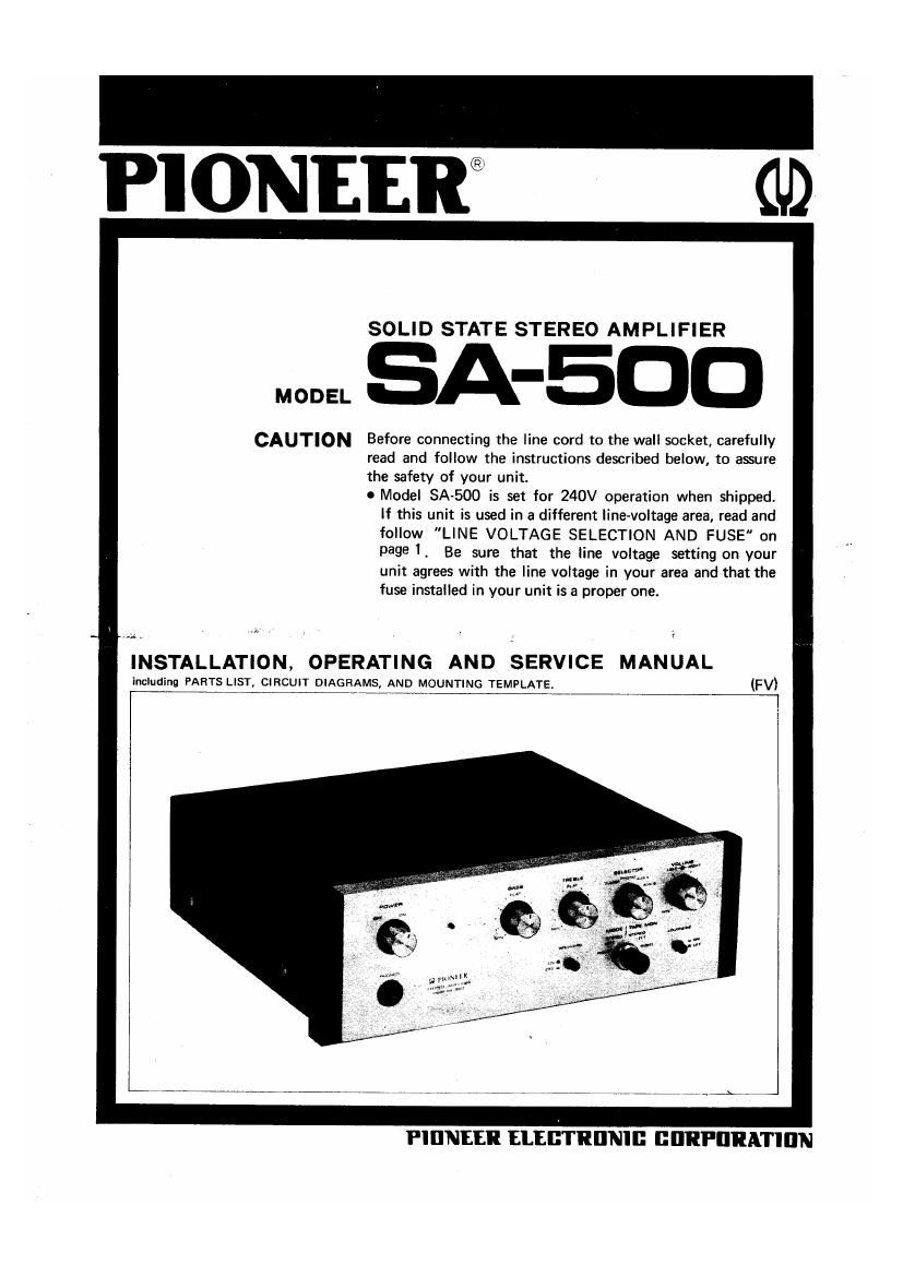 pioneer sa 500 a owners manual