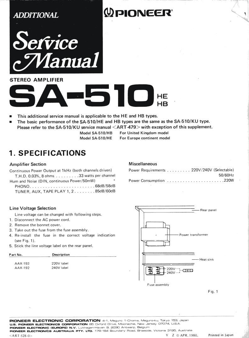 pioneer sa 510 service manual