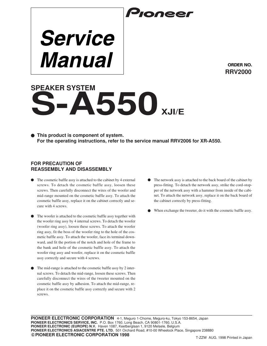 pioneer sa 550 service manual