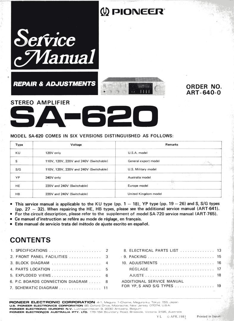 pioneer sa 620 schematic