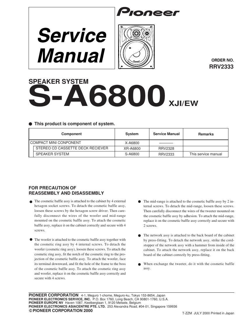 pioneer sa 6800 service manual