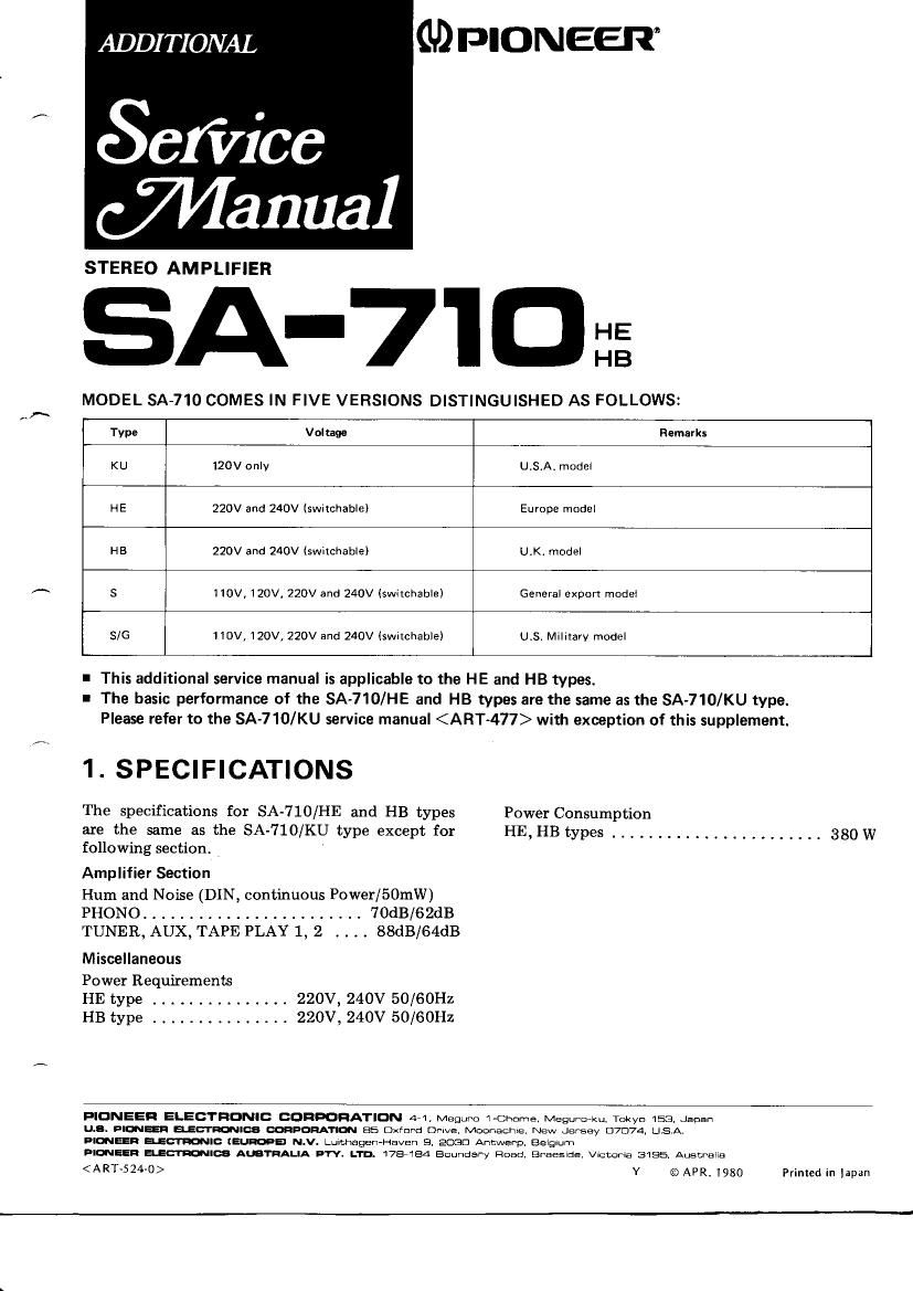 pioneer sa 710 service manual