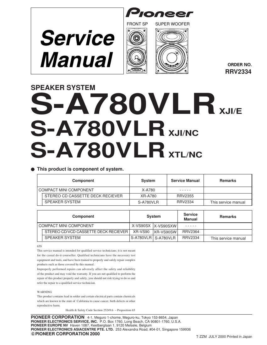 pioneer sa 780 vlr service manual