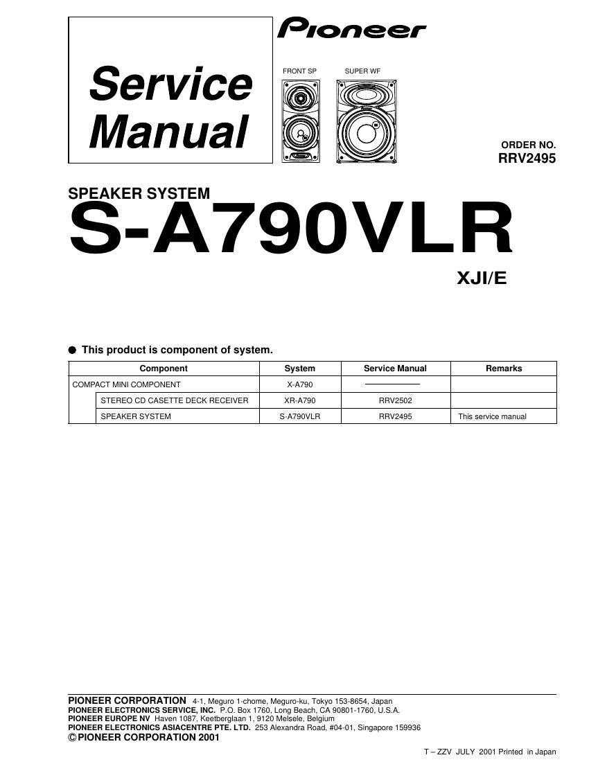 pioneer sa 790 vlr service manual