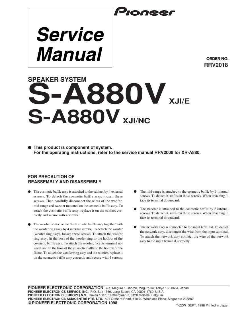 pioneer sa 880 v service manual