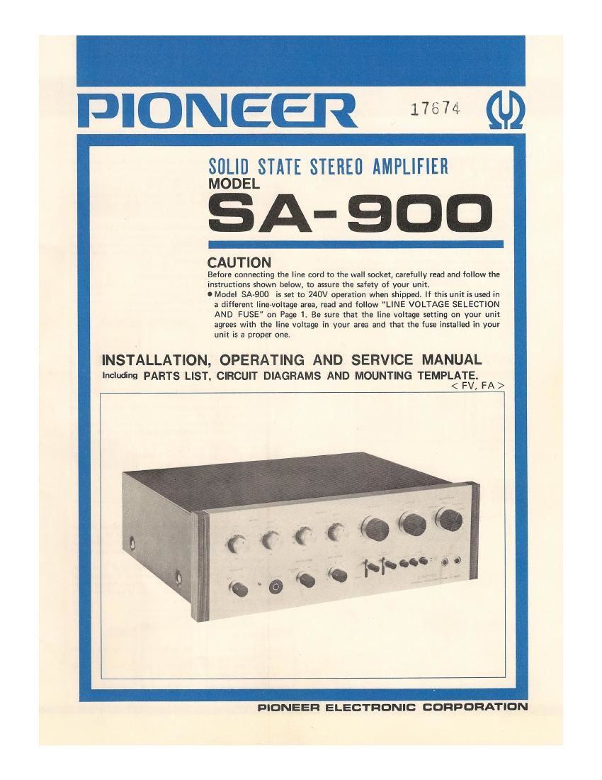 pioneer sa 900 owners manual