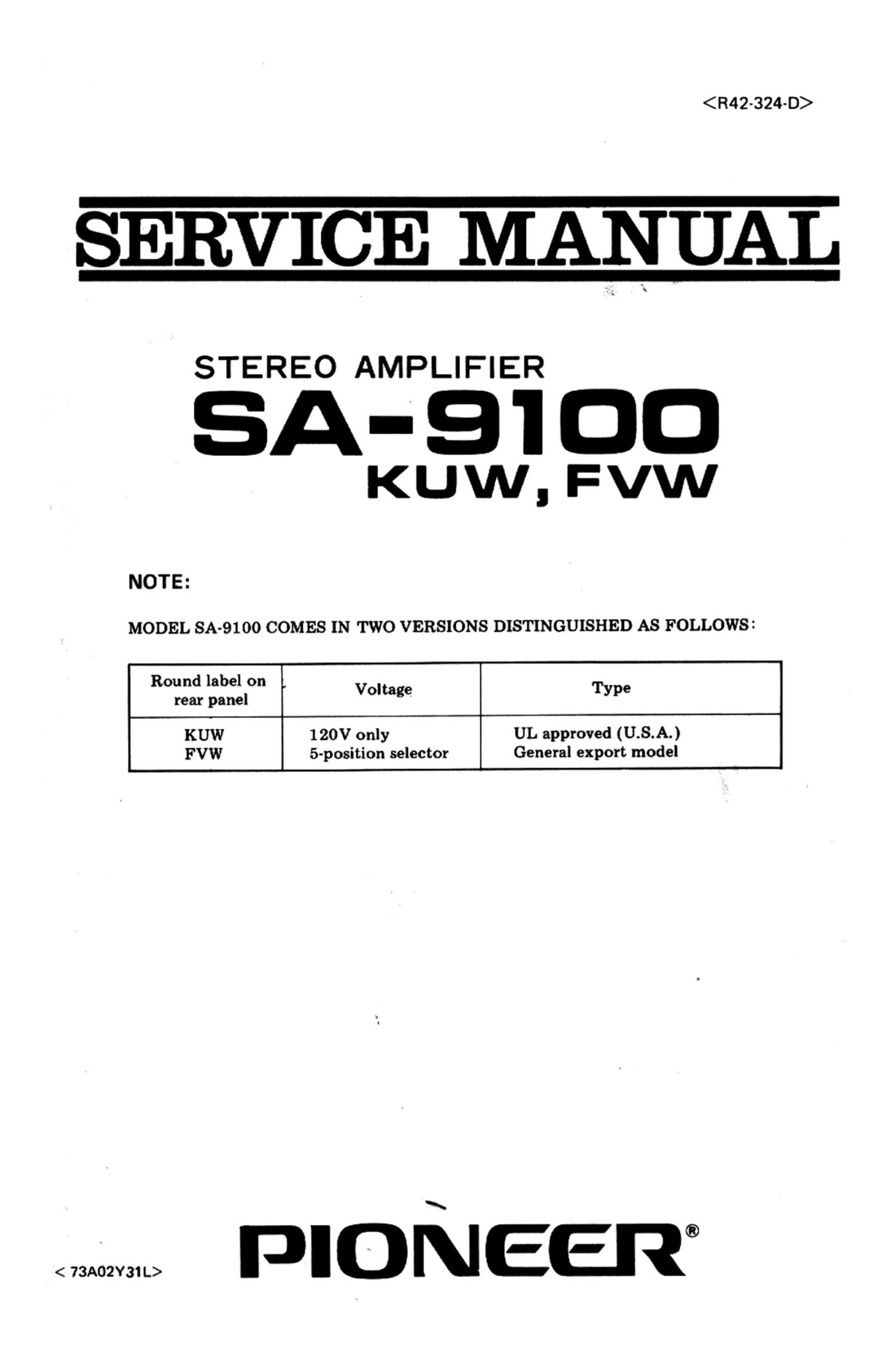 pioneer sa 9100 service manual