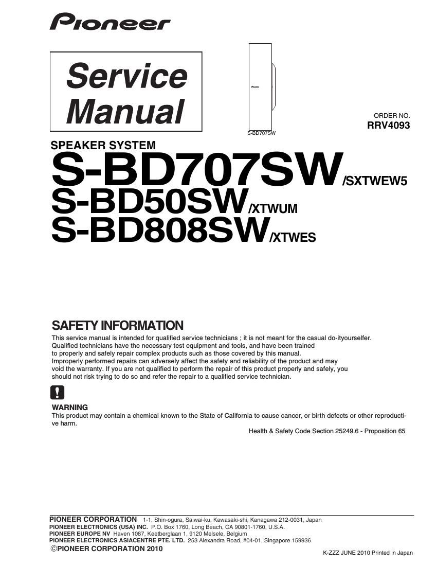 pioneer sbd 50 sw service manual