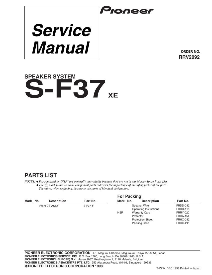 pioneer s f37 service manual