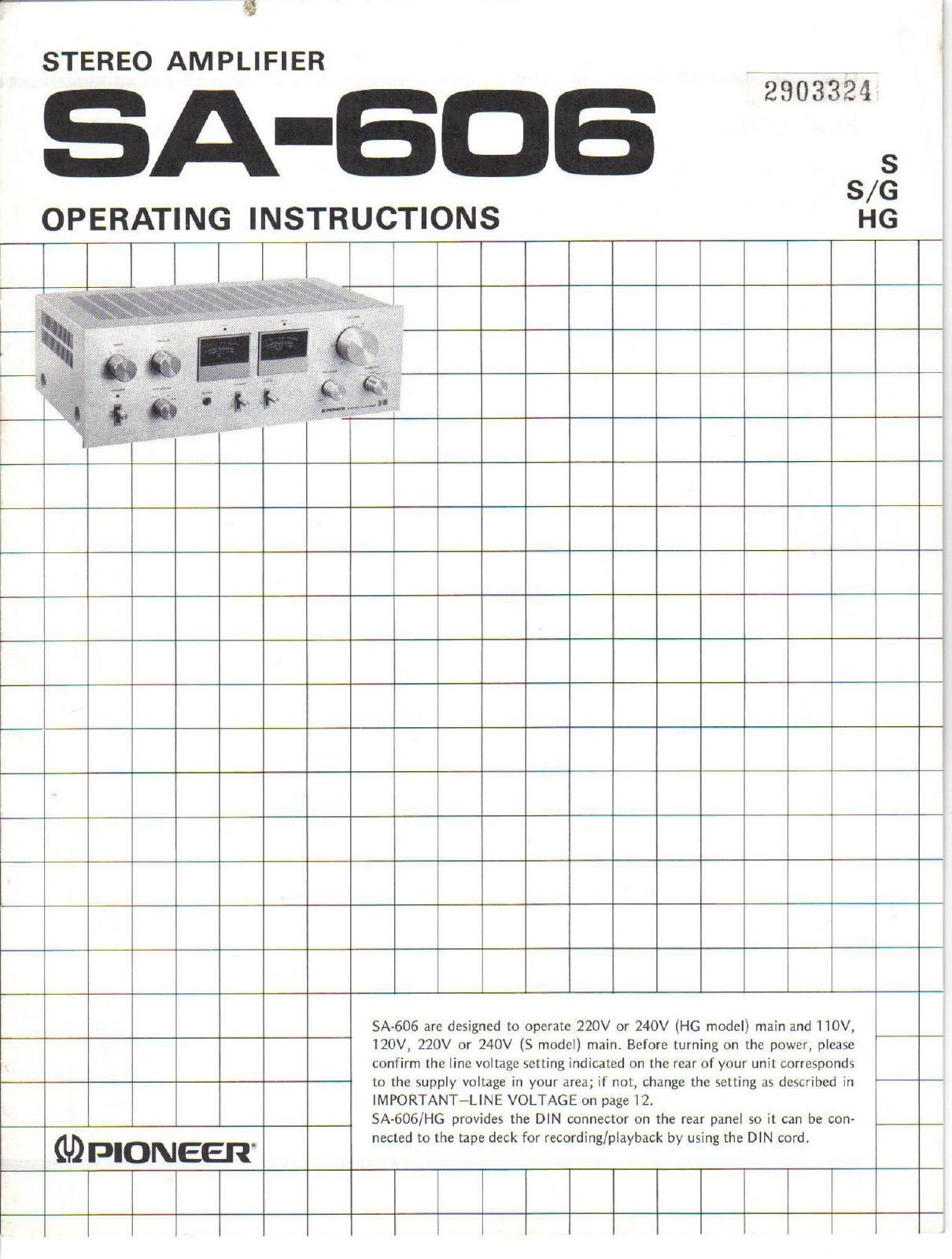 pioneer sa 606 owners manual