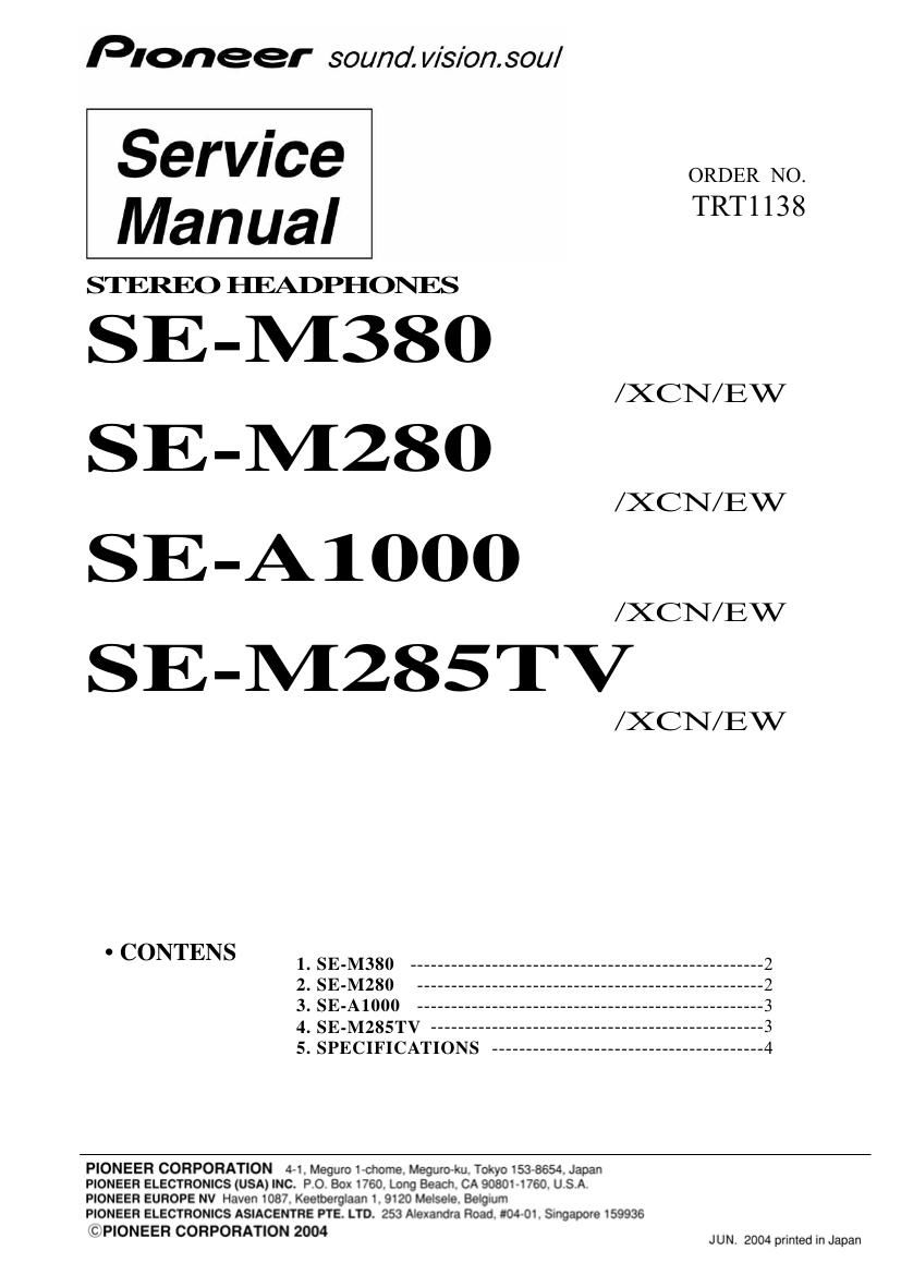 pioneer sem 285 tv service manual